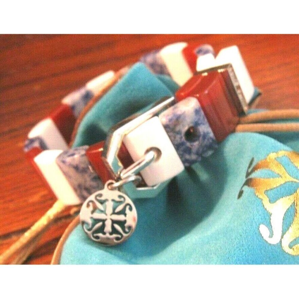 New Rustic Cuff Patriotic USA Natural Gemstone Charay Stretchy Bracelet - Picture 4 of 5